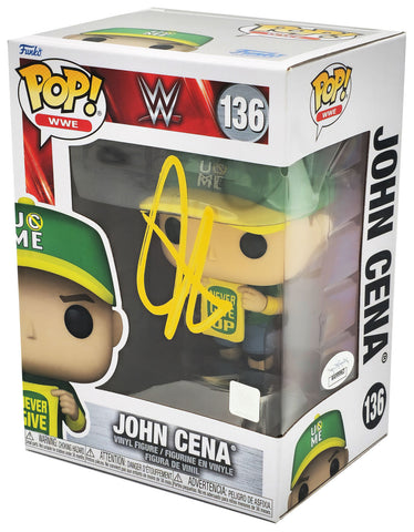 JOHN CENA AUTOGRAPHED FUNKO POP #136 VINYL FIGURINE IN YELLOW JSA STOCK #228110