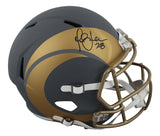 Rams Marshall Faulk Signed Slate Full Size Speed Rep Helmet w/ Case BAS Witness