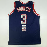 Autographed/Signed STEVE FRANCIS Houston Blue Basketball Jersey JSA COA Auto