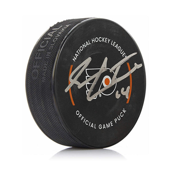 Sean Couturier Philadelphia Flyers Autographed Game Model Hockey Puck JSA PSA