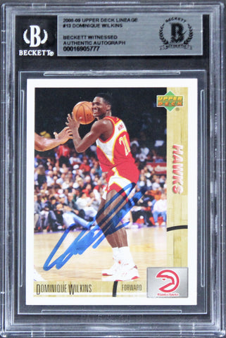 Hawks Dominique Wilkins Signed 2008 Upper Deck Lineage #13 Card BAS Slabbed