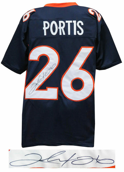 Clinton Portis (DENVER BRONCOS) Signed Navy Custom Football Jersey -SCHWARTZ COA