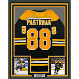 Framed Autographed/Signed David Pastrnak 35x39 Boston Black Jersey Beckett COA