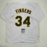 Autographed/Signed Rollie Fingers Oakland White Baseball Jersey JSA COA