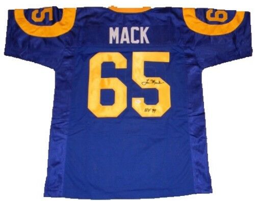 TOM MACK SIGNED AUTOGRAPHED LOS ANGELES ST LOUIS RAMS #65 JERSEY JSA W/ HOF 99