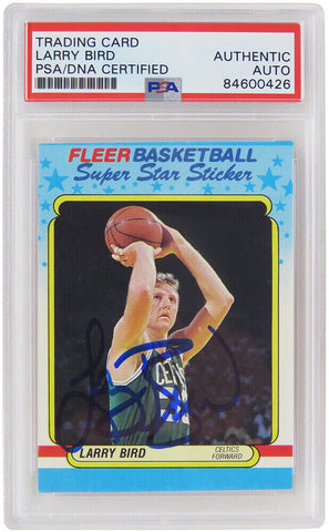 Larry Bird Autographed Celtics 1988 Fleer Sticker Card #2 - (PSA/DNA)