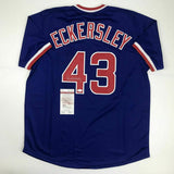 Autographed/Signed DENNIS ECKERSLEY Chicago Blue Baseball Jersey JSA COA Auto