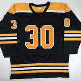 Autographed/Signed GERRY CHEEVERS HOF 85 Boston Black Hockey Jersey JSA COA Auto