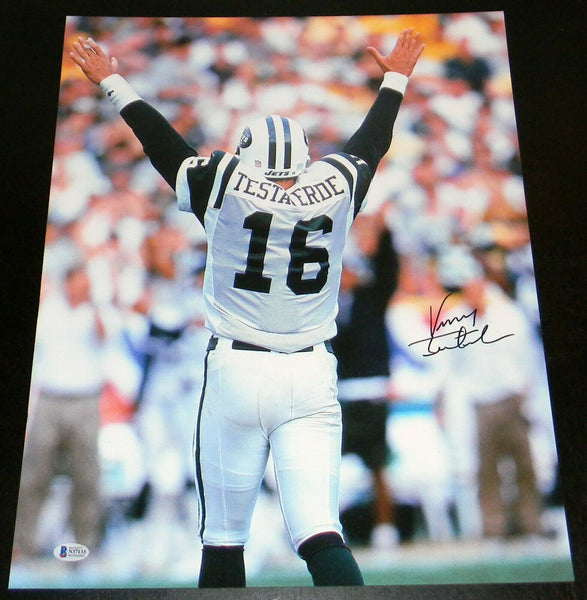 VINNY TESTAVERDE AUTOGRAPHED SIGNED NEW YORK JETS 16x20 PHOTO BECKETT