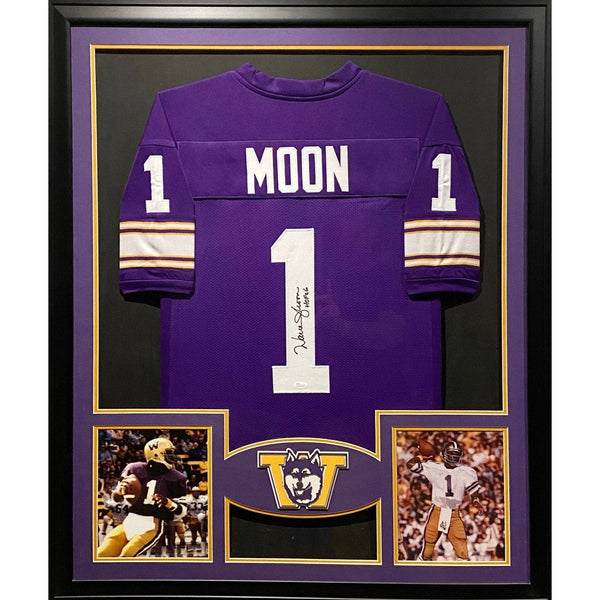 Warren Moon Autographed Signed Framed Washington Huskies Oilers Jersey JSA