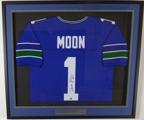 SEAHAWKS WARREN MOON AUTOGRAPHED FRAMED BLUE JERSEY "HOF 06" MCS HOLO 131916