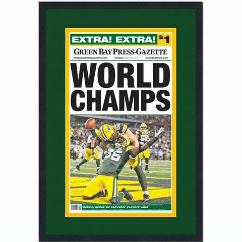 Framed Green Bay Press Gazette Packers Super Bowl XLV Newspaper 17x27 Photo