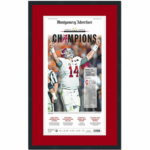 Framed Montgomery Advertiser Alabama 2015 Champions Newspaper Cover 17x27 Photo