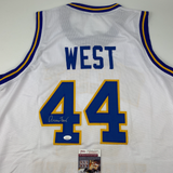 Autographed/Signed Jerry West West Virginia White College Jersey JSA COA