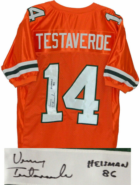 Vinny Testaverde Signed Custom Orange Throwback Jersey w/Heisman'86