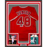 Framed Autographed/Signed Torii Hunter 33x42 Los Angeles Red Jersey BAS COA