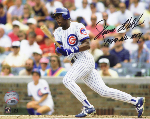 Jerome Walton Signed Cubs White Jersey Batting Action 8x10 Photo w/ROY -(SS COA)