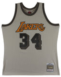 Lakers Shaquille O'Neal Signed Light Grey M&N HWC Swingman Jersey BAS Witnessed