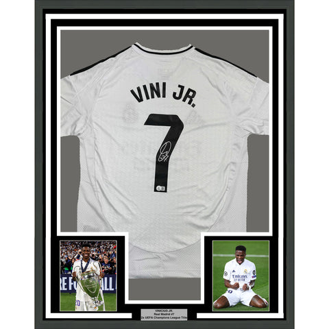 Framed Autographed/Signed Vini Vinicius Jr. #7 35x39 Real Madrid Jersey BAS COA