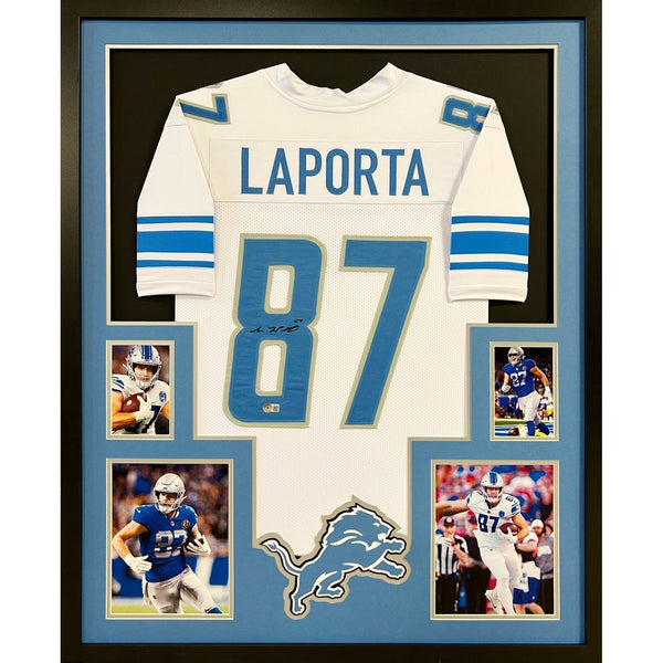 Sam LaPorta Autographed Signed Framed White Detroit Lions Jersey BECKETT