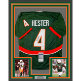 Framed Autographed/Signed Devin Hester 33x42 Miami Green College Football Jersey