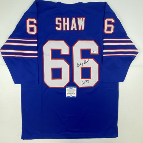 Autographed/Signed BILLY SHAW HOF 99 Buffalo Blue Football Jersey Beckett COA