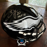 BRIAN DAWKINS AUTOGRAPHED SIGNED PHILADELPHIA EAGLES W/ HOF 18 FS REP HELMET BAS