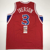 Autographed/Signed Allen Iverson Philadelphia Red Basketball Jersey JSA COA Auto