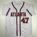 Autographed/Signed TOM GLAVINE Atlanta White Baseball Jersey JSA COA Auto