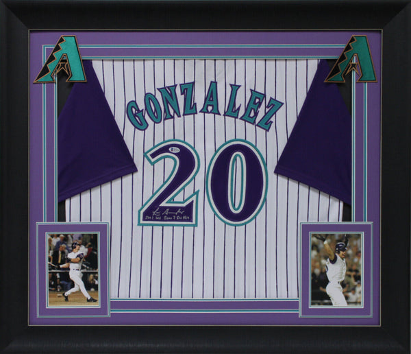 Luis Gonzalez "2001 WS G7 GW Hit" Signed White Pinstripe Framed Jersey BAS Wit