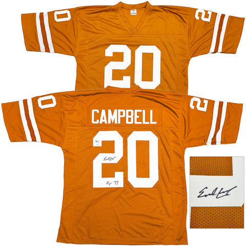 TEXAS LONGHORNS EARL CAMPBELL AUTOGRAPHED ORANGE JERSEY "HT 77" JSA 228966