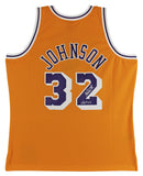 Lakers Magic Johnson "HOF 02" Signed Yellow M&N HWC Swingman Jersey BAS Witness