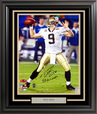 DREW BREES AUTOGRAPHED FRAMED 16X20 PHOTO SAINTS "SB XLIV MVP" BECKETT 200334