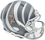 JA'MARR CHASE AUTOGRAPHED BENGALS SLATE SILVER MINI HELMET BECKETT 228823