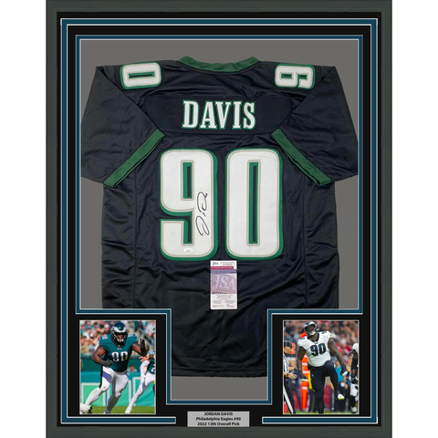 Framed Autographed/Signed Jordan Davis 33x42 Philadelphia Black Jersey JSA COA