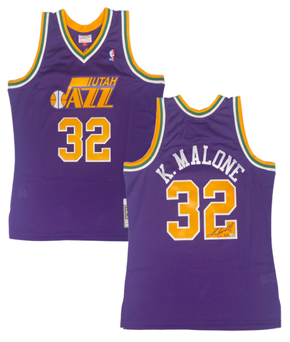 Karl Malone Autographed Utah Jazz M&N 1991 Purple Road Jersey Fanatics