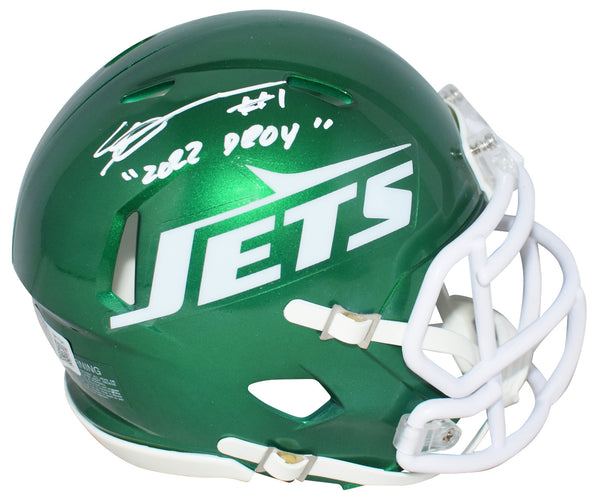 AHMAD SAUCE GARDNER SIGNED NEW YORK JETS TRIBUTE SPEED MINI HELMET W/ 2022 DROY