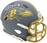 JUSTIN TUCKER AUTOGRAPHED SIGNED RAVENS SLATE GRAY SPEED MINI HELMET JSA 232735