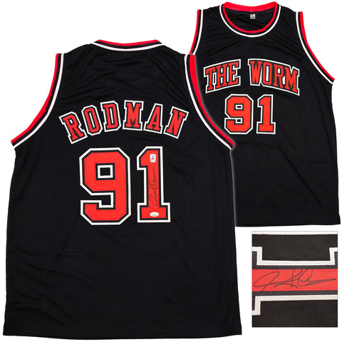 CHICAGO BULLS DENNIS RODMAN AUTOGRAPHED SIGNED BLACK JERSEY JSA STOCK #237058