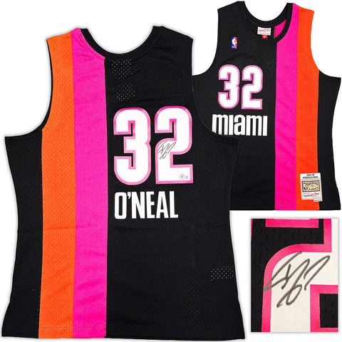 HEAT SHAQUILLE SHAQ O'NEAL AUTOGRAPHED MITCHELL & NESS JERSEY L BECKETT 235523