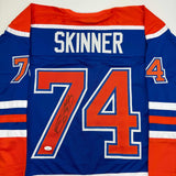 Autographed/Signed Stuart Skinner Edmonton Blue Hockey Jersey JSA COA