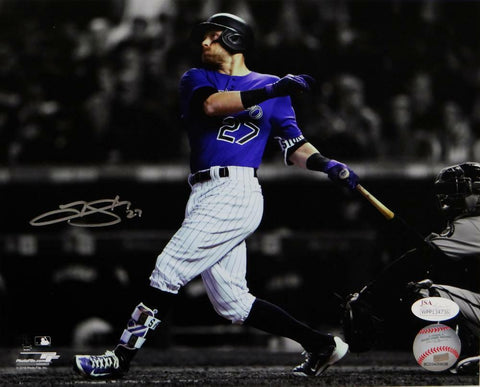 Trevor Story Autographed Colorado Rockies 8x10 Swinging PF Photo- JSA W Auth