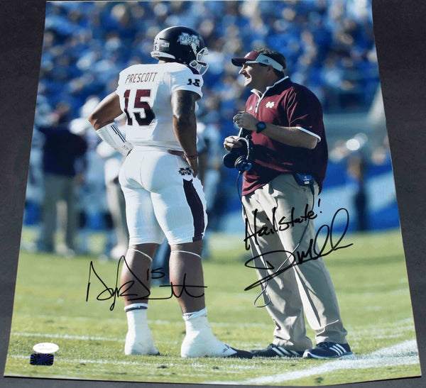 DAK PRESCOTT & DAN MULLEN SIGNED MISSISSIPPI STATE BULLDOGS 16x20 PHOTO JSA