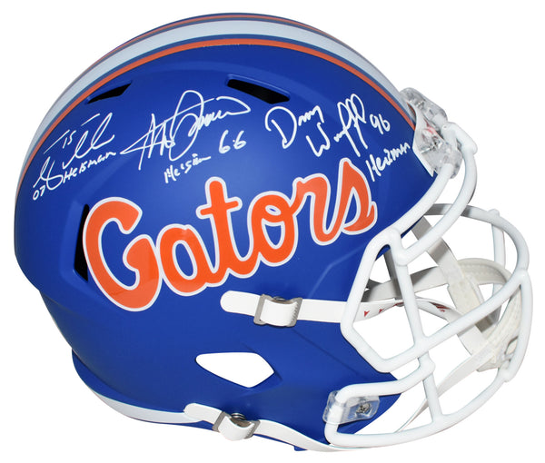 TIM TEBOW STEVE SPURRIER DANNY WUERFFEL SIGNED FLORIDA GATORS BLUE F/S HELMET