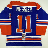 Autographed/Signed MARK MESSIER Edmonton Blue Hockey Jersey JSA COA Auto