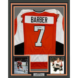 Framed Autographed/Signed Bill Barber 35x39 HOF 90 Orange Hockey Jersey BAS COA