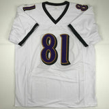 Autographed/Signed ANQUAN BOLDIN Baltimore White Football Jersey Beckett BAS COA