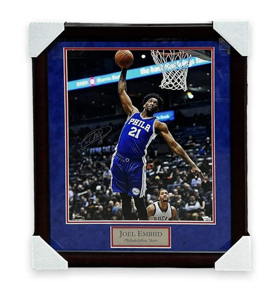 Joel Embiid Signed Autographed 16x20 Photo Framed to 20x24 Fanatics