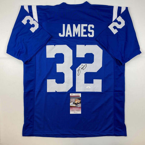 Autographed/Signed Edgerrin James Indianapolis Blue Football Jersey JSA COA