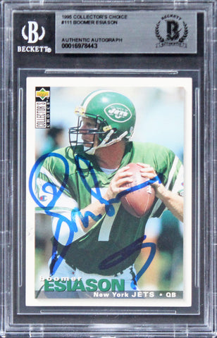 Jets Boomer Esiason Authentic Signed 1995 Collector's Choice #111 Card BAS Slab